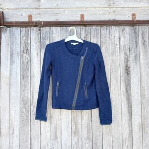 Duffy‎ Cashmere Cotten Blend Blue Knit Sweater Jacket Women's Sz Small Zip Front